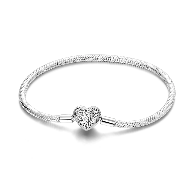 925 Sterling Silver Charm Bracelet - Leaf, Clover, Butterfly & Heart Design | 17-20cm Adjustable