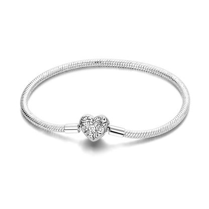 925 Sterling Silver Charm Bracelet - Leaf, Clover, Butterfly & Heart Design | 17-20cm Adjustable