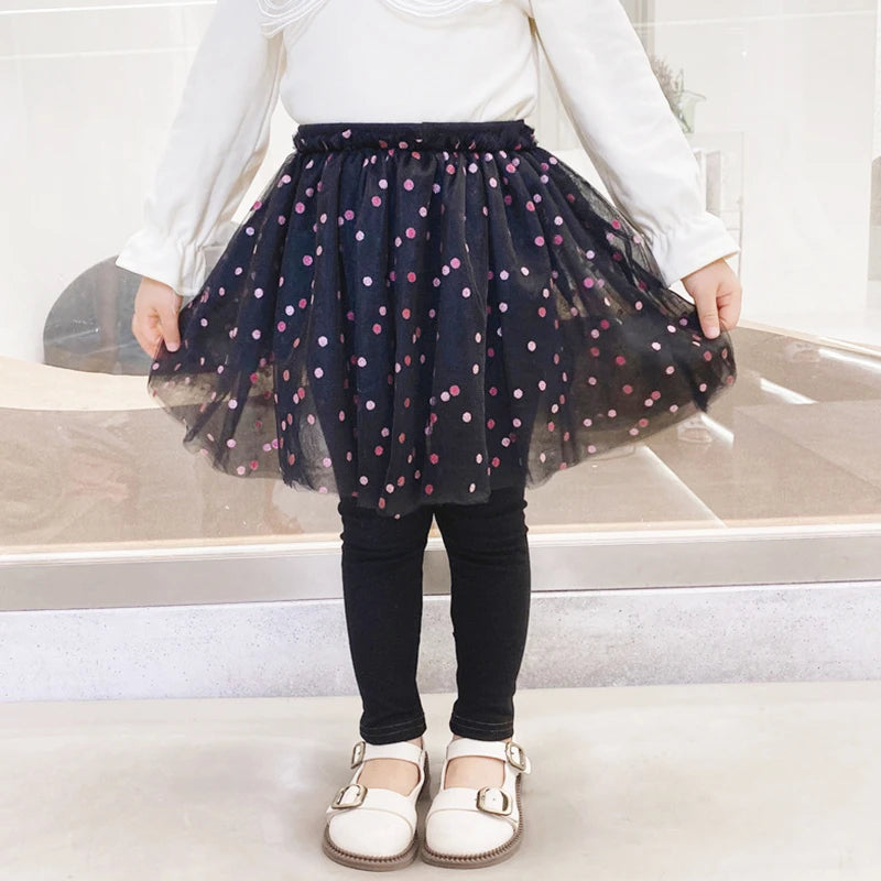 Girls Lace Princess Skirt Leggings - Premium Cotton Blend Pants for Kids Ages 2-6 Years