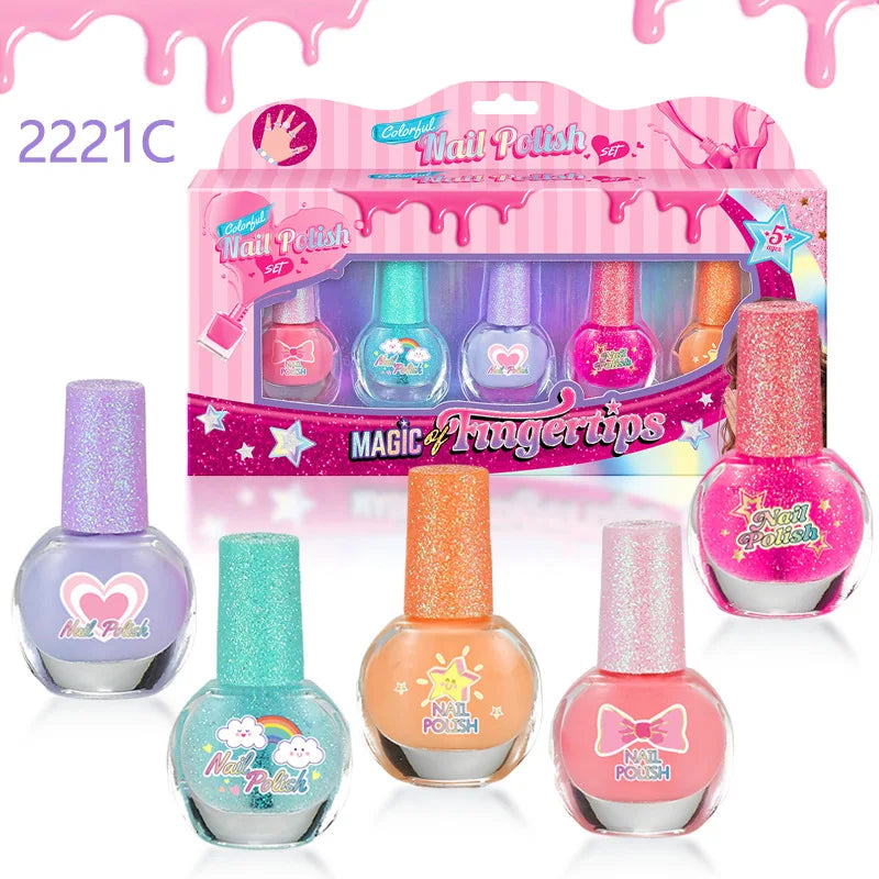 Children's Nail Polish Set 5 Color Safe Non-toxic Water-based Peelable  Girls Princess Dress Up Play House DIY Nail Art Toys