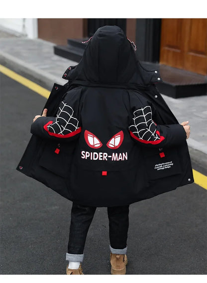 Boys Spiderman Winter Jacket - Thick Warm Hooded Down Parka Coat for Kids