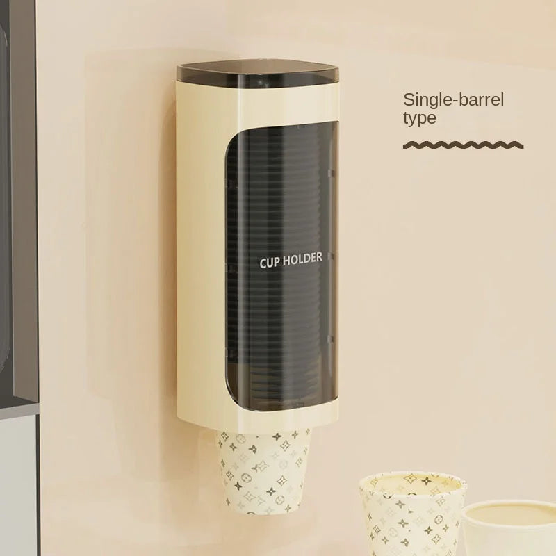 Cream Disposable Cup Holders Household Wall-Mounted Automatically Drop Punch-Free Paper Cups Dust-Proof Drinking Fountain Racks