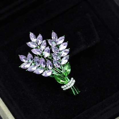 Exquisite Purple Lavender Brooch Women's Brooches Crystal Rhinestone Bouquet Pins Clothing Coat Luxury Jewelry Girl Gift