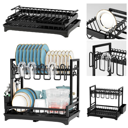 2 Tier Kitchen Sink Dish Drainer Rack With Drip Tray Cutlery Holder Plate Rack**