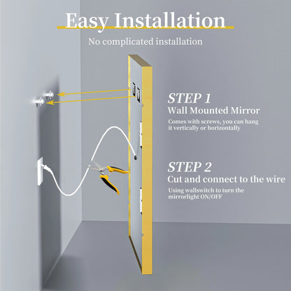 Gold Lighted Bathroom Mirror Rectangular Large LED Lighted Bathroom Mirror Gold Aluminum Frame with Front-lit Adjustable