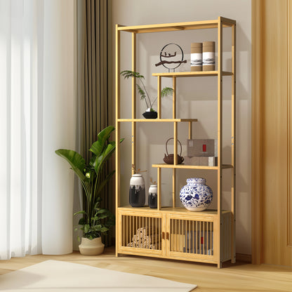 Bamboo Storage Rack Shelving Unit with High and Low Shelves Bookshelf Plant Stand for Home Organization Shelf