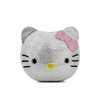 Hello Kitty Anime Cartoon Shape Rhinestone Cartoon Full Of Diamonds Dinner Bag Handmade Diamond-set Lady's Clutch Christmas Gift