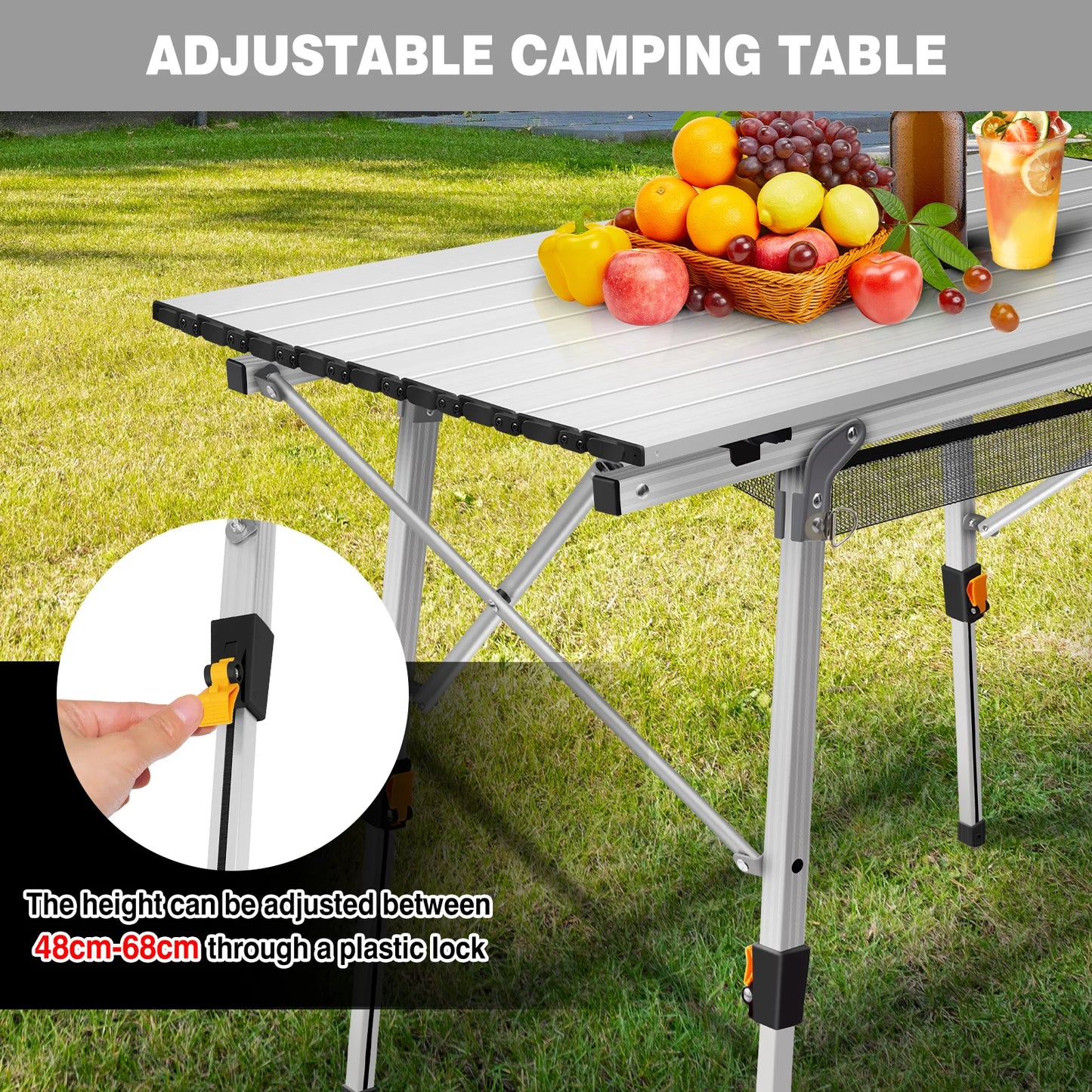Foldable Aluminum Picnic Table 90x52x68cm, Height Adjustable 45-68 cm, Stable Structure, Anti-slip, Carry Bag