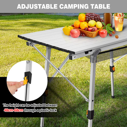 Foldable Aluminum Picnic Table 90x52x68cm, Height Adjustable 45-68 cm, Stable Structure, Anti-slip, Carry Bag