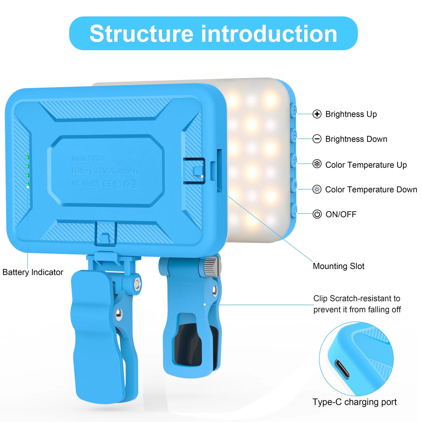 LED Selfie Light,60 LED Beads 2500mAh Rechargeable CRI 97+, 7 Light Modes,Portable Clip on Light for Phone Tablet Laptop TikTok