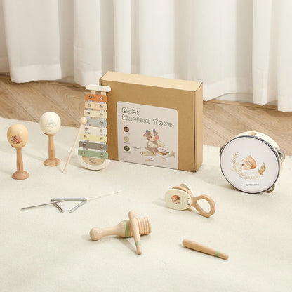 Music Toys Baby Wooden Montessori Toys Children Music Instrument Squirrel Maracas Drum Xylophone Early Education Sensor Toys Set