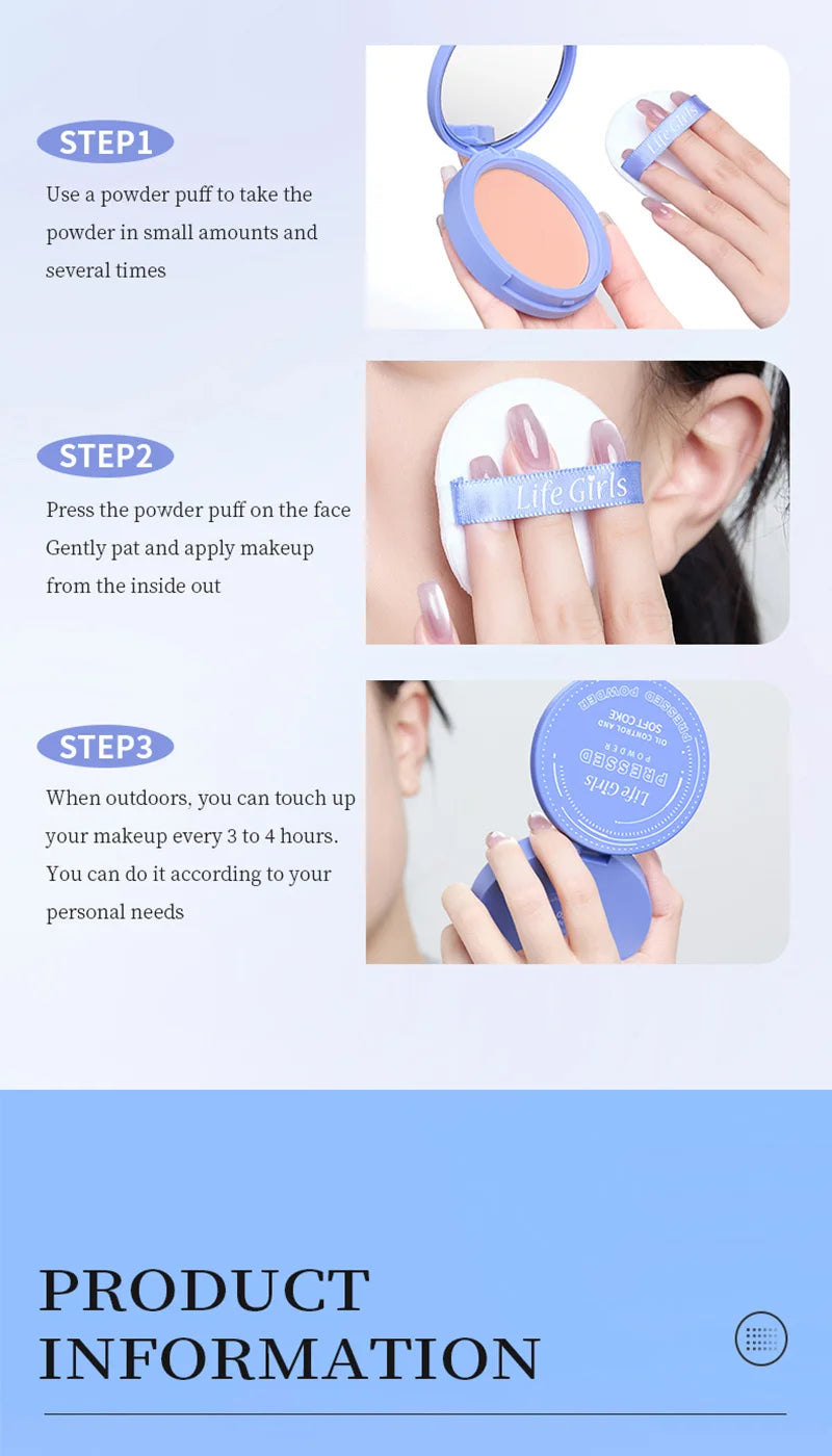 Life Girls Skin Tone Waterproof, Sweat-Proof Powder, Naturally Brightens, Conceals Concealer, Soft and Smooth, Natural and Transparent, Transparent Makeup, Self-Puff