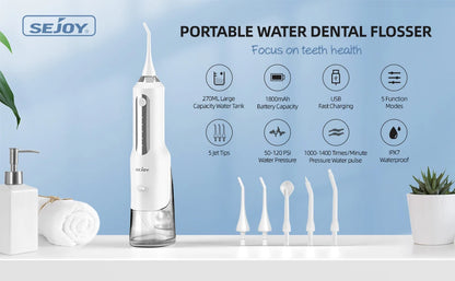 SEJOY Home Dental Oral lrrigator Water Flosser Thread Teeth Pick Mouth 5 Modes Washing Machine USB Rechargeable 270ml Tank