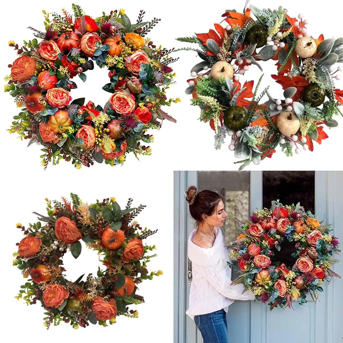 Decoration Wreath Fall Peony Pumpkin Sunflowe for Front Door Festival Celebration Peony home Farmhouse