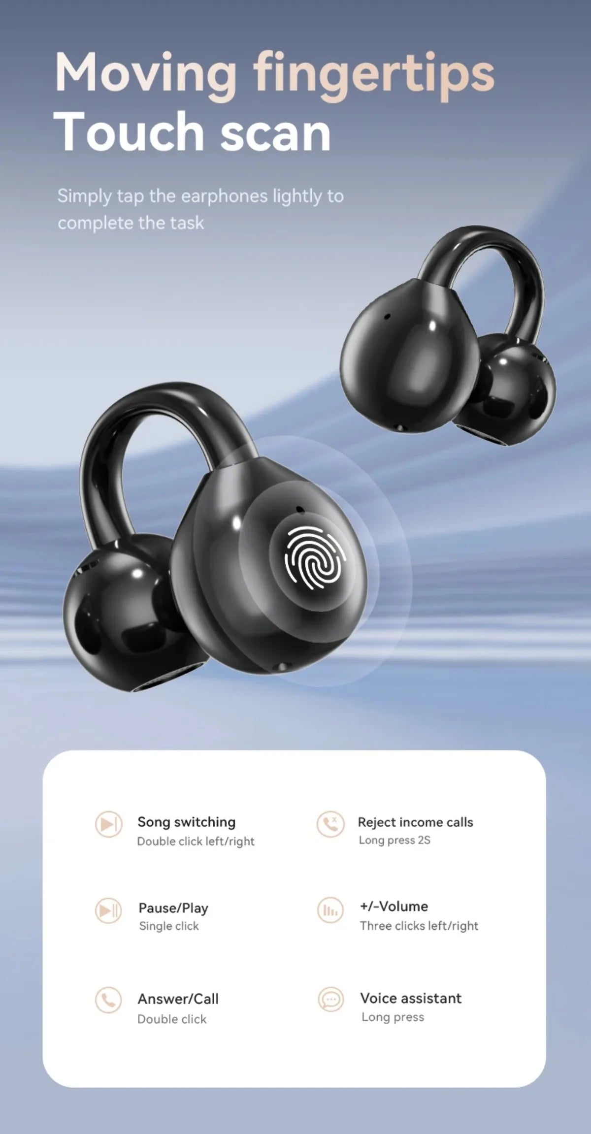 Touch Screen Bluetooth Headphones 144 Languages Real-time Translation Headphones Wireless Open Ear Clips Sports Gaming Earphone