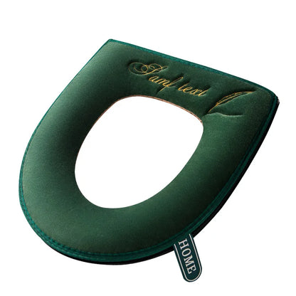 Universal Warm Velvet Toilet Seat Cover, Zipper Flip Lid Handle Tab, Letters Embroidery, Washable, Waterproof Pad, Winter