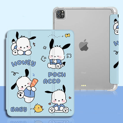 New Kawaii Sanrio Pochacco Ipad Protective Case Cute Cartoon Girl Foldable All Inclusive Anti Fall Protective Case with Pen Slot