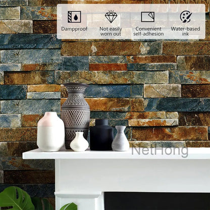 6M 3D Rust masonry pattern Effect Wallpaper Vinyl Self Adhesive Wall Stickers