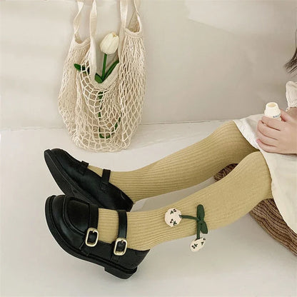 Girls Cotton Tights with Cherry Pattern - Soft Pantyhose for Kids Ages 2-10 Years