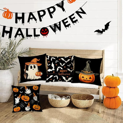 Halloween themed cushion cover set of 4 Pumpkin skull and ghost pattern 45*45cm