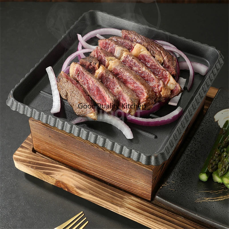 Dining room single and double tableware Cast iron barbecue plate Square alcohol oven baking tray Korean style barbecue stove set