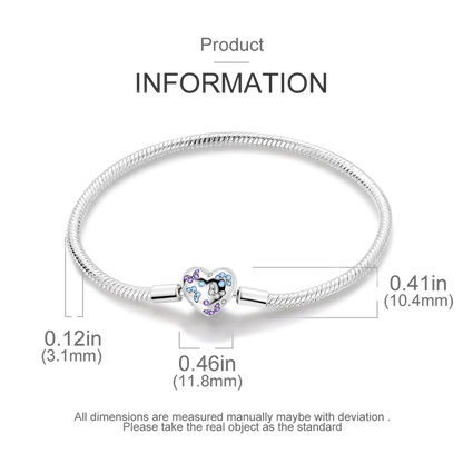 925 Sterling Silver Charm Bracelet - Leaf, Clover, Butterfly & Heart Design | 17-20cm Adjustable