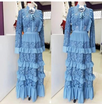 African Dresses for Women Dashiki Classic African Clothes Big Size Fashion Lace Fungus Edge Stitching Long Africa Dress Growns