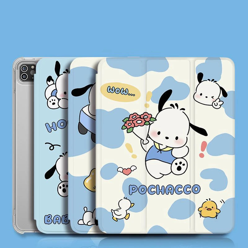New Kawaii Sanrio Pochacco Ipad Protective Case Cute Cartoon Girl Foldable All Inclusive Anti Fall Protective Case with Pen Slot