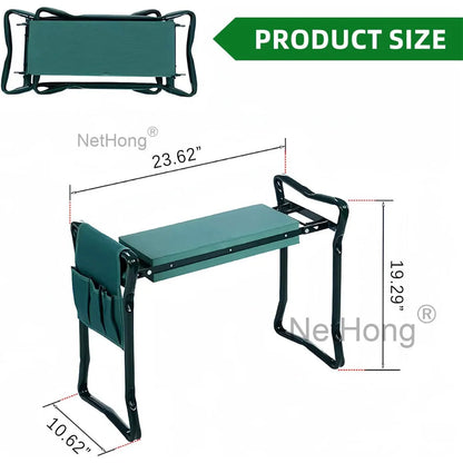 Garden Kneeler 2-In-1 Folding Gardening Padded Seat And Kneeling Stool Tool Bag~