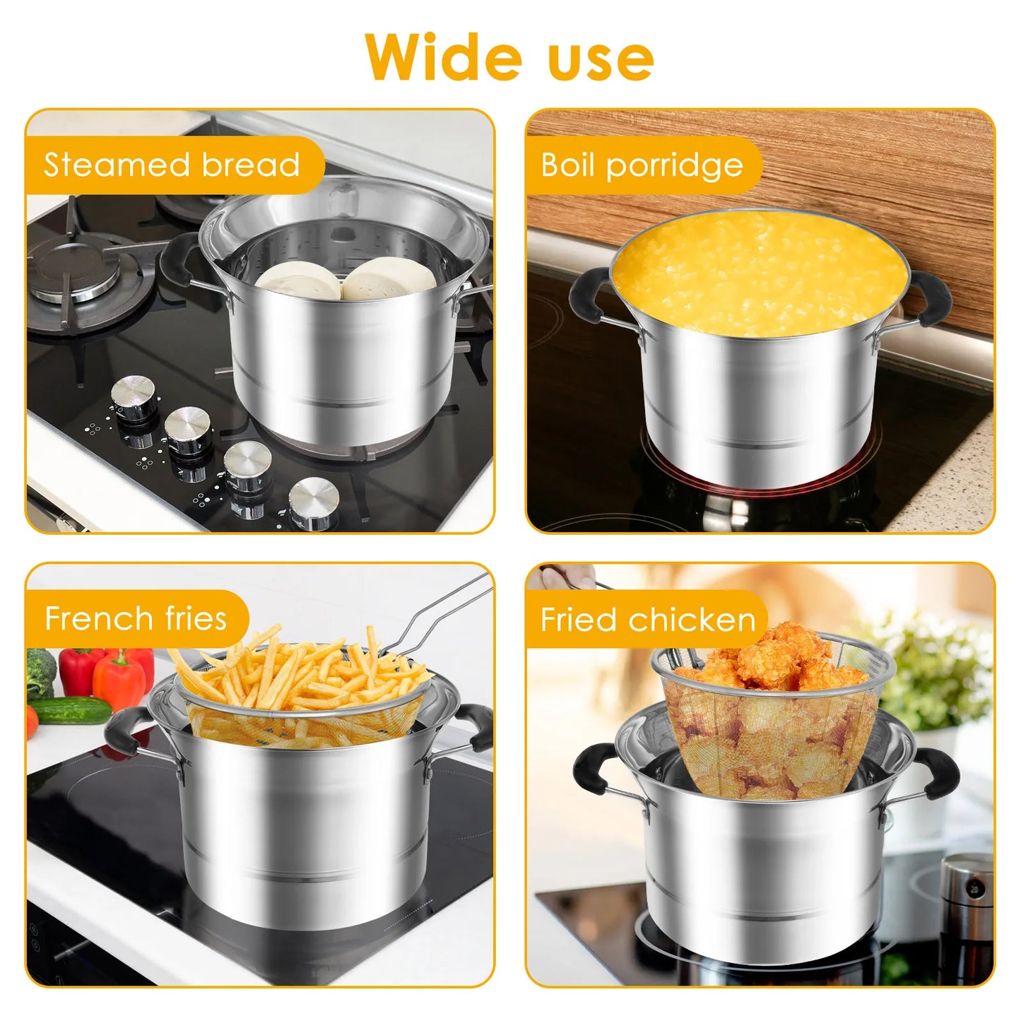 Deep Fryer Pot with Strainer Basket Stainless Steel Fryer Pot Multifunctional Deep Frying Pot for Cooking Chicken Wings Seafood