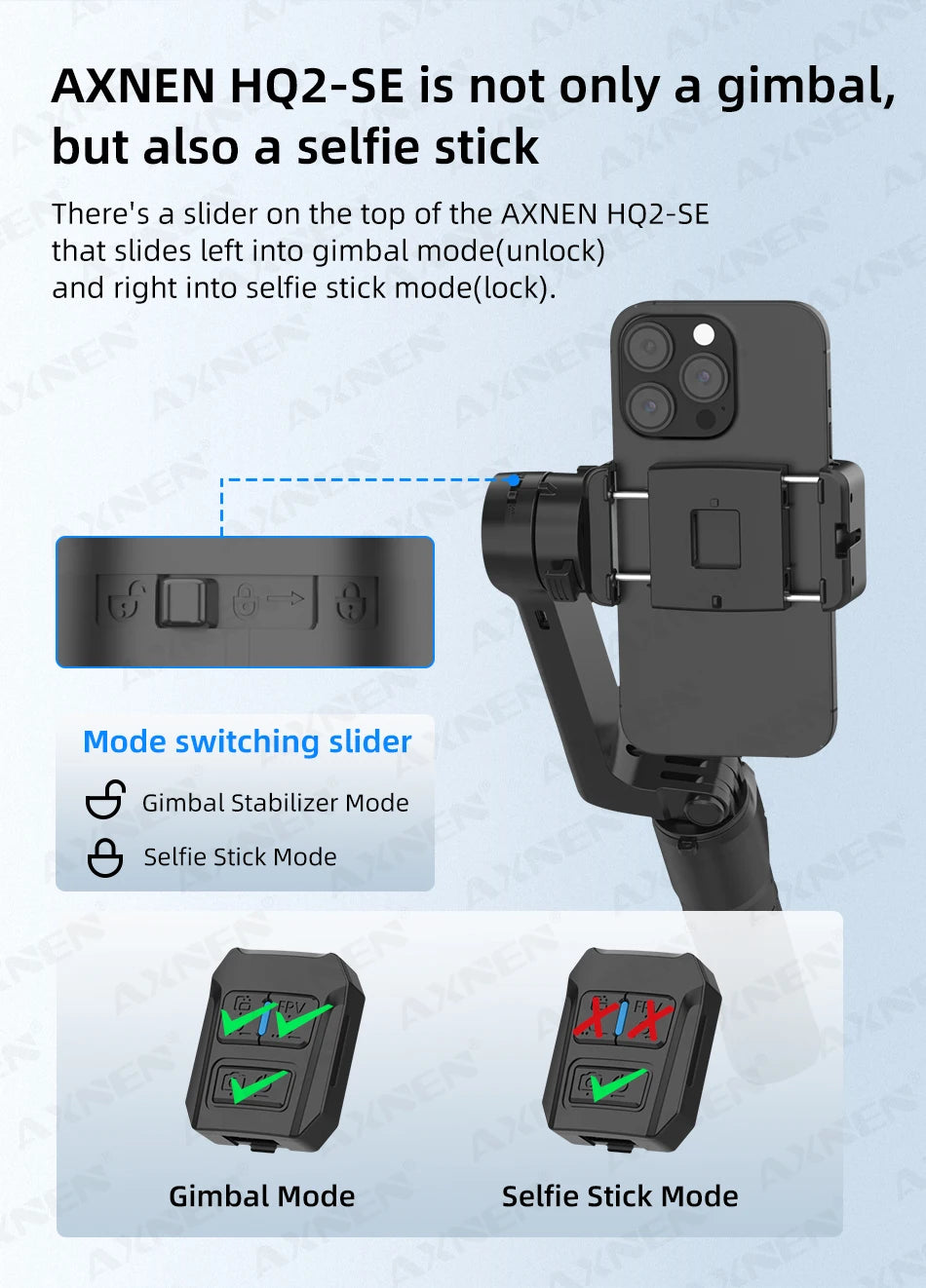 AXNEN HQ2-SE Smartphone Gimbal Stabilizer Handheld Mobile Shooting Stabilizer for Gopro Action Cameras Android iPhone Video Vlog