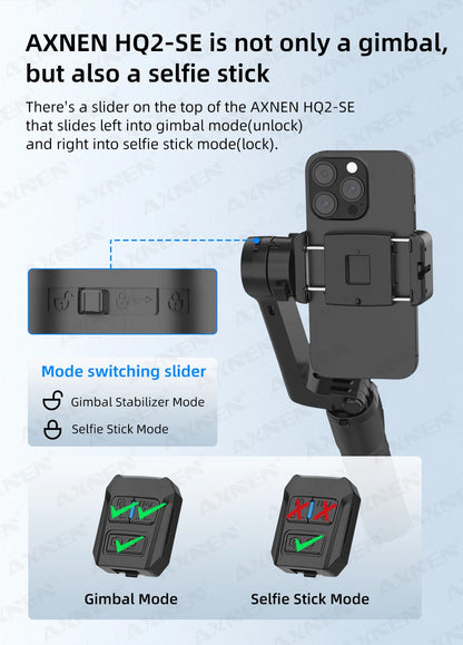 AXNEN HQ2-SE Smartphone Gimbal Stabilizer Handheld Mobile Shooting Stabilizer for Gopro Action Cameras Android iPhone Video Vlog