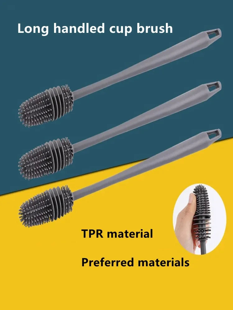 Hot Silicone Cup Brush Long Handle Milk Bottle Cleaning Brush  Water Bottles Glass Cup Cleaner Scrubber Kitchen Cleaning Tools