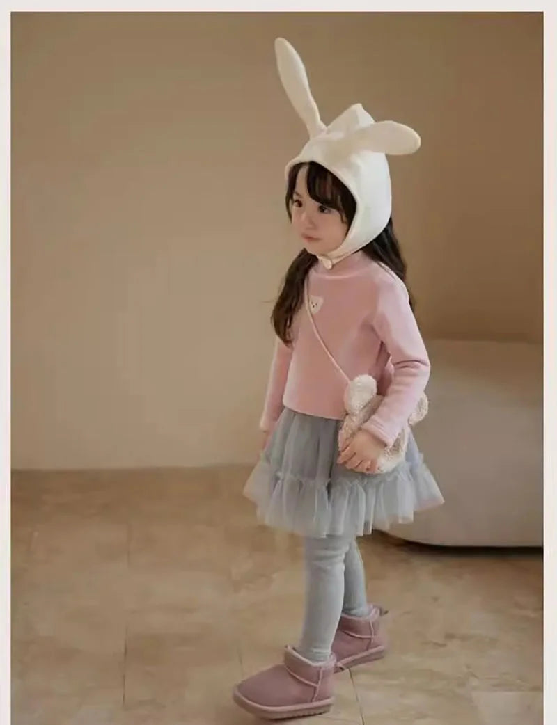 Kids Autumn Leggings Children Cute Thin Style Yarn Skirt Kids Solid Color Bow Skinny Pants