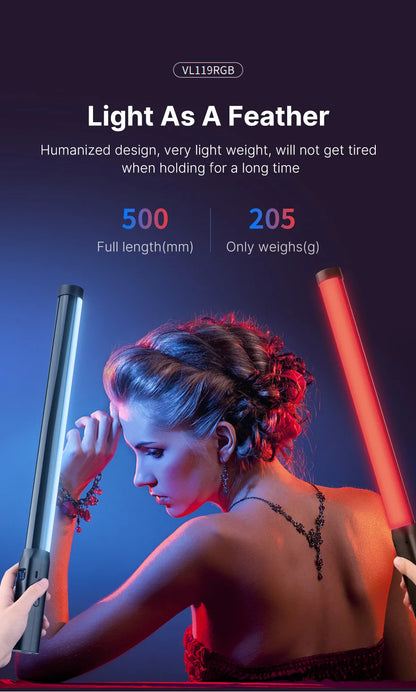 Ulanzi VL119 Stick Light RGB Handheld Wand Tube LED Video Light CRI 95+ 2500K-9000K 2000mAh Photography Lighting Fill Lamp