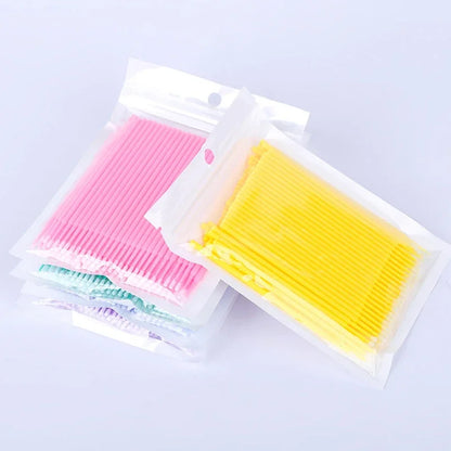 100Pcs Eyelash Cleaning Brush Lash Extension Micro Cotton Swab Individual Eyelashes Microbrush Beauty Makeup Clean Remover Tools