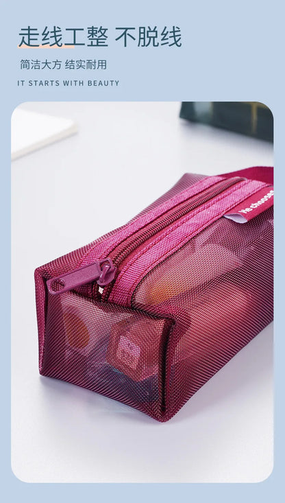 Dark Series Vintage Three-dimensional Square Nylon Mesh Coin Purse Pouch Large Capacity Key Lipstick Earphone Organizer Card Bag