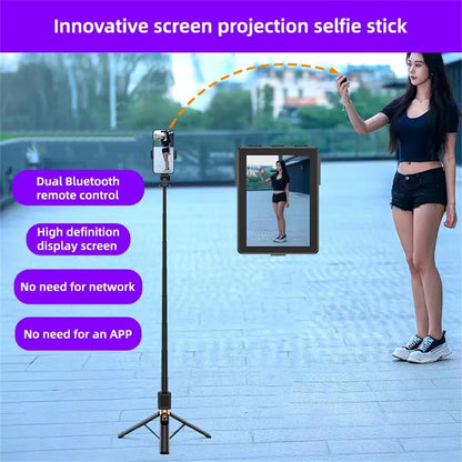 Wireless Selfie Stick Tripod Stand with Remote and Small Screen Casting Selfie Monitor for Smartphone Selfie Live Streaming