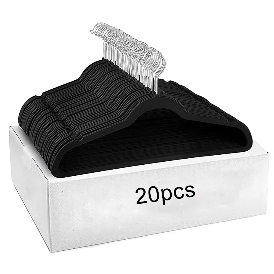 Non-Slip Suit Hanger, Velvet Prevents Movement and Slippage, Slim and Durable, Maximizes Wardrobe Space, Black/Gray - Pack of 20