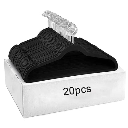 Non-Slip Suit Hanger, Velvet Prevents Movement and Slippage, Slim and Durable, Maximizes Wardrobe Space, Black/Gray - Pack of 20