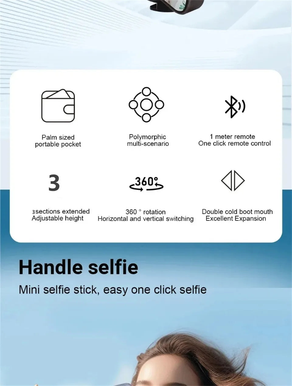 FANGTUOSI Mini Selfie Stick Portable Phone Holder Shooting Aid Versatile Integrated Design Bluetooth Remote For Live Broadcas