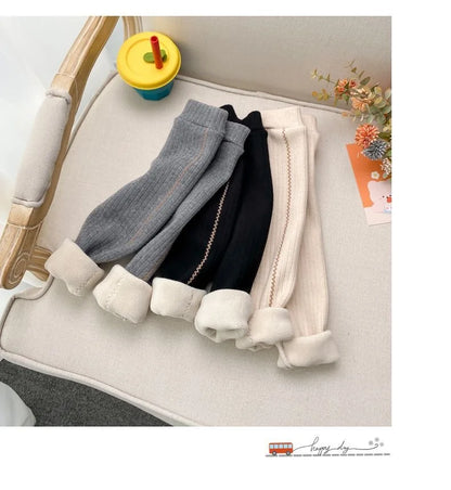 Girls with fleece leggings small children fall and winter thickened one body fleece outside wearing pants baby warm pantyhose