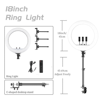 SH 18 Inch Knob Ring Light LED Selfie Video Lamp With Tripod Stand Phone Clip For YouTube Live Lighting Photo Photography Studio