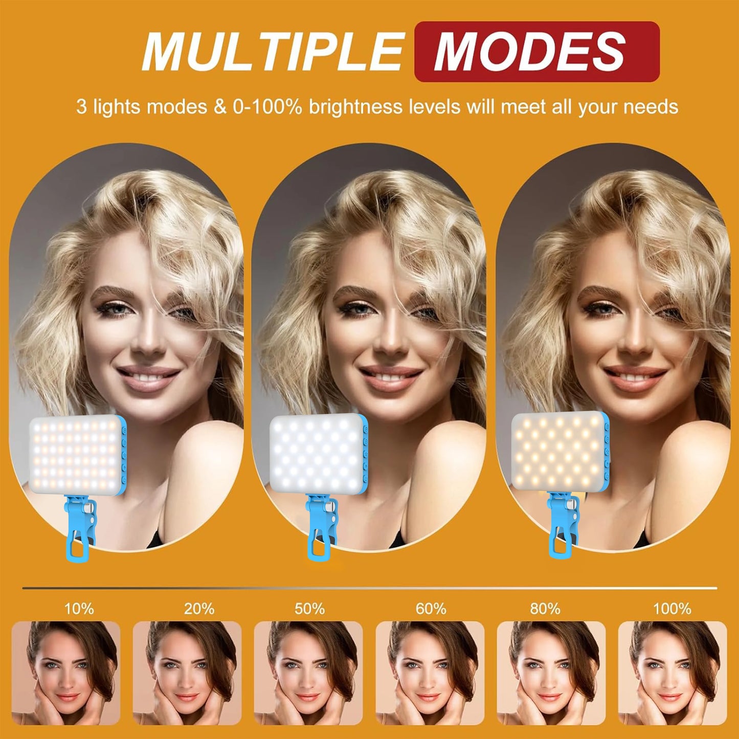 LED Selfie Light,60 LED Beads 2500mAh Rechargeable CRI 97+, 7 Light Modes,Portable Clip on Light for Phone Tablet Laptop TikTok