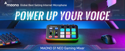 MAONO G1 NEO Gaming Audio Mixer,Custom Sound Effects RGB Streaming with XLR Microphone Audio Interface,for Game Voice,Podcast