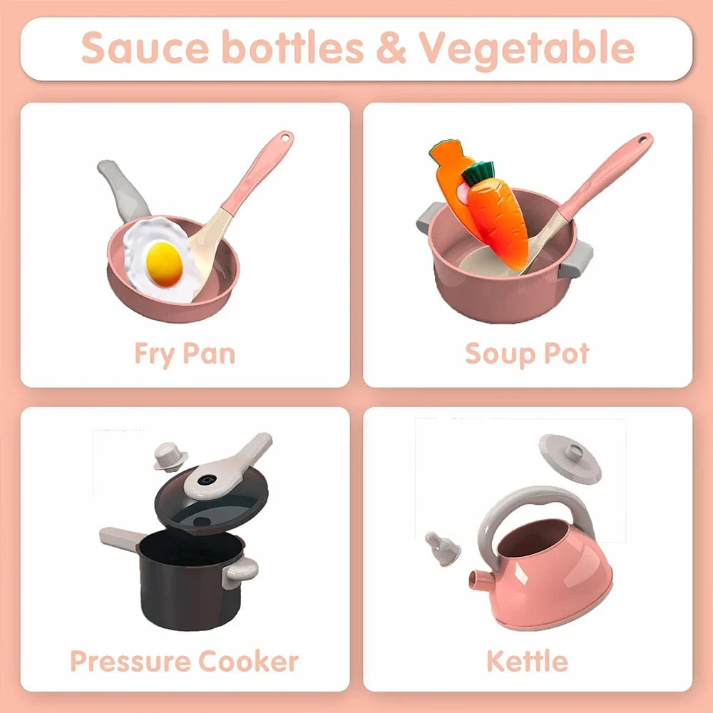 Kids Kitchen Toys Set 59/69 PCS Play Kitchen Accessories Kit with Play Pots Pans Pretend Food Cooking Toy Toddler Girls Boy Gift