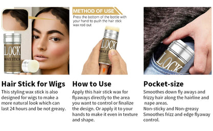 LOCKMIO Wachsstift, natürliches Kokosnussöl, spendet Feuchtigkeit, macht weich und glättet, frisiert, beugt abstehende Haare vor und kontrolliert die Haarkanten, starker Halt, langanhaltend