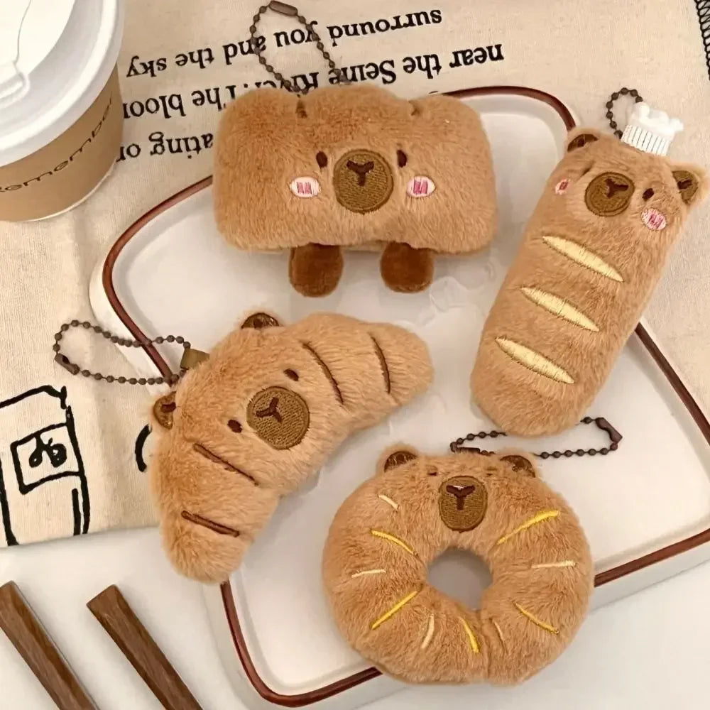 Cartoon Capybara Pendant Decoration Soft Plush Bread Key Chain Plush Stuffed Croissant Food Plush Keychain Hanging Accessory