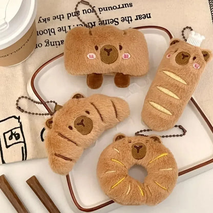 Cartoon Capybara Pendant Decoration Soft Plush Bread Key Chain Plush Stuffed Croissant Food Plush Keychain Hanging Accessory