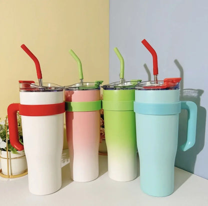 New Insulated Cup Bingba Cup 304 Stainless Steel Water Cup for Girls with Straw Large Capacity 1.2L